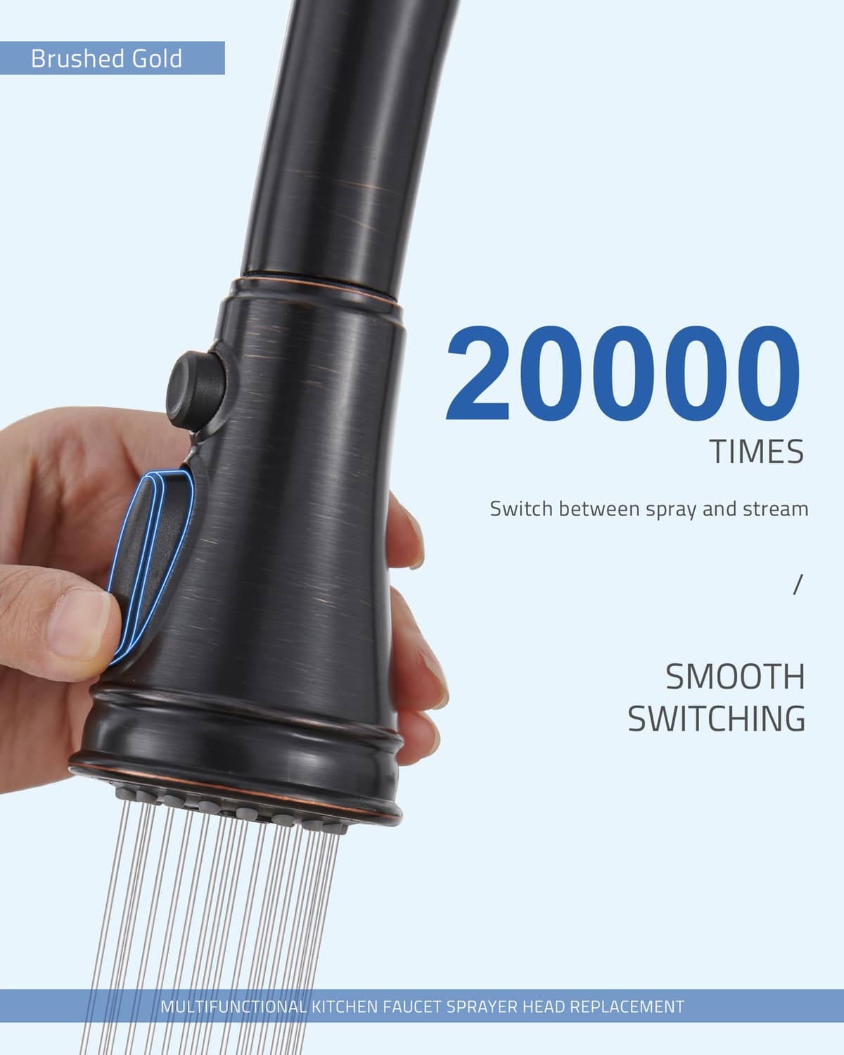 Kitchen faucet sprayer head replacement with smooth switching collar and spray outlet