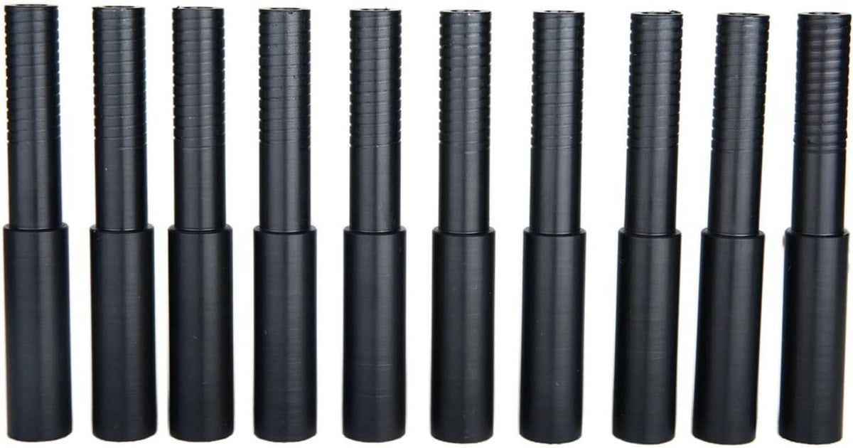 Set of 10 golf shaft extension sleeves, dark metal with open ends