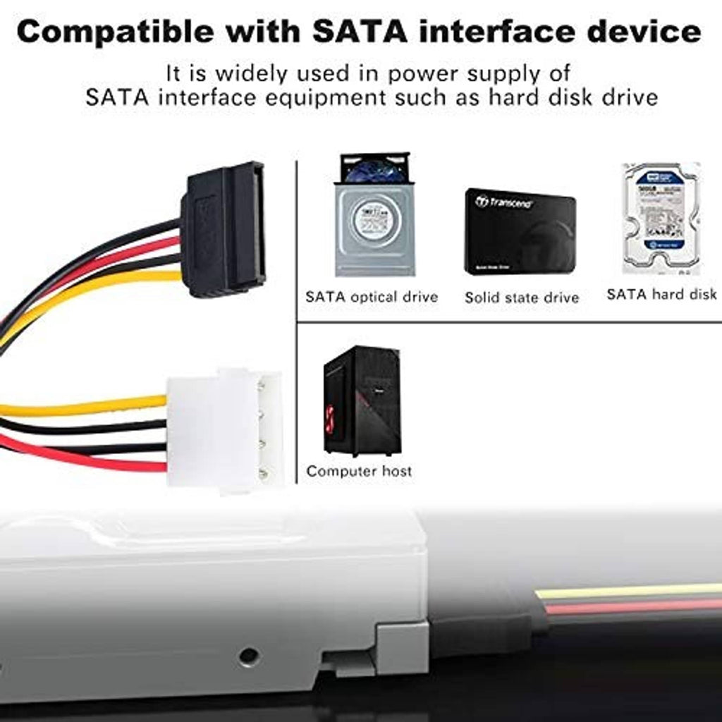 Molex 4-pin power plug to SATA power cable with white SATA connector end