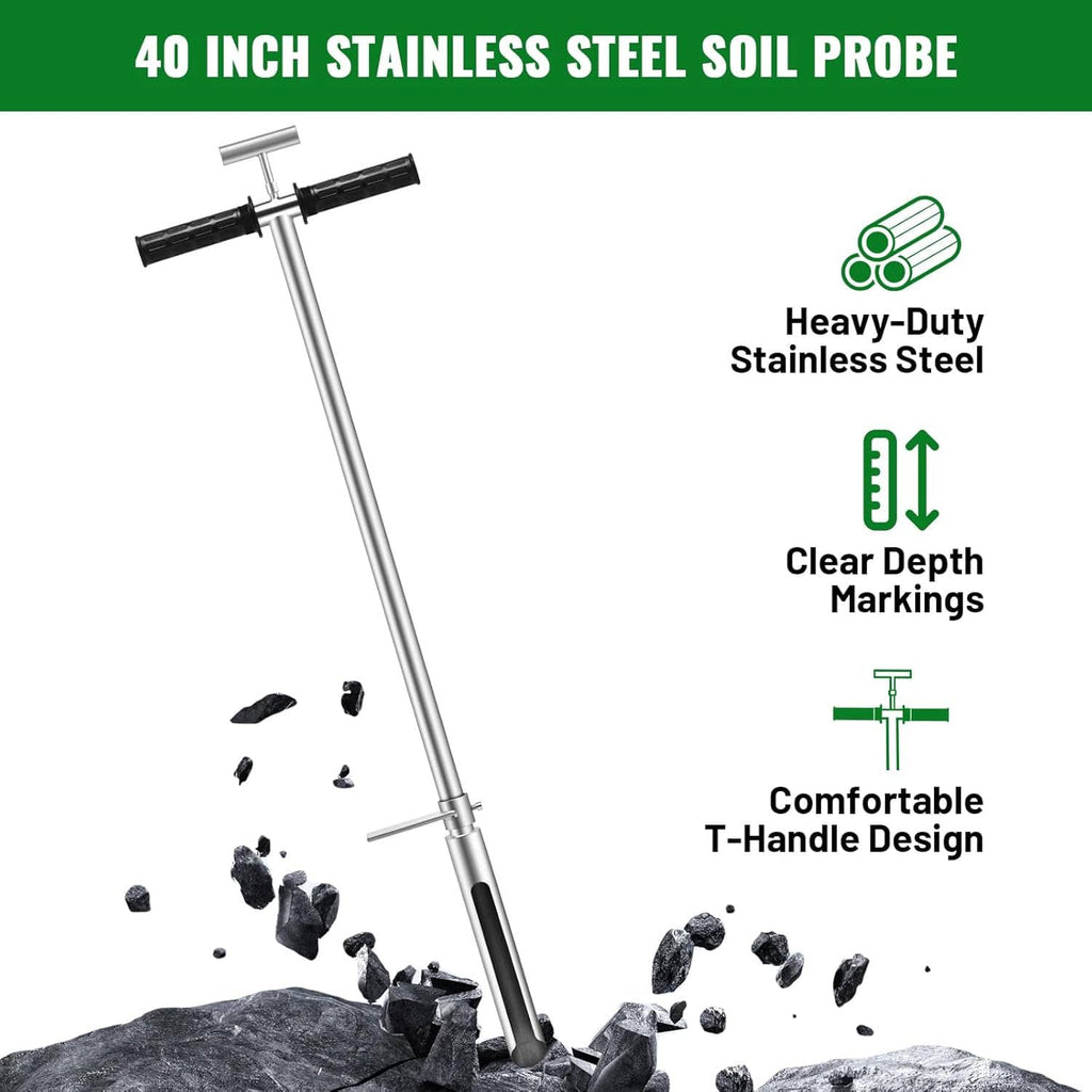 40-inch stainless steel soil probe with T-handle and clear depth markings