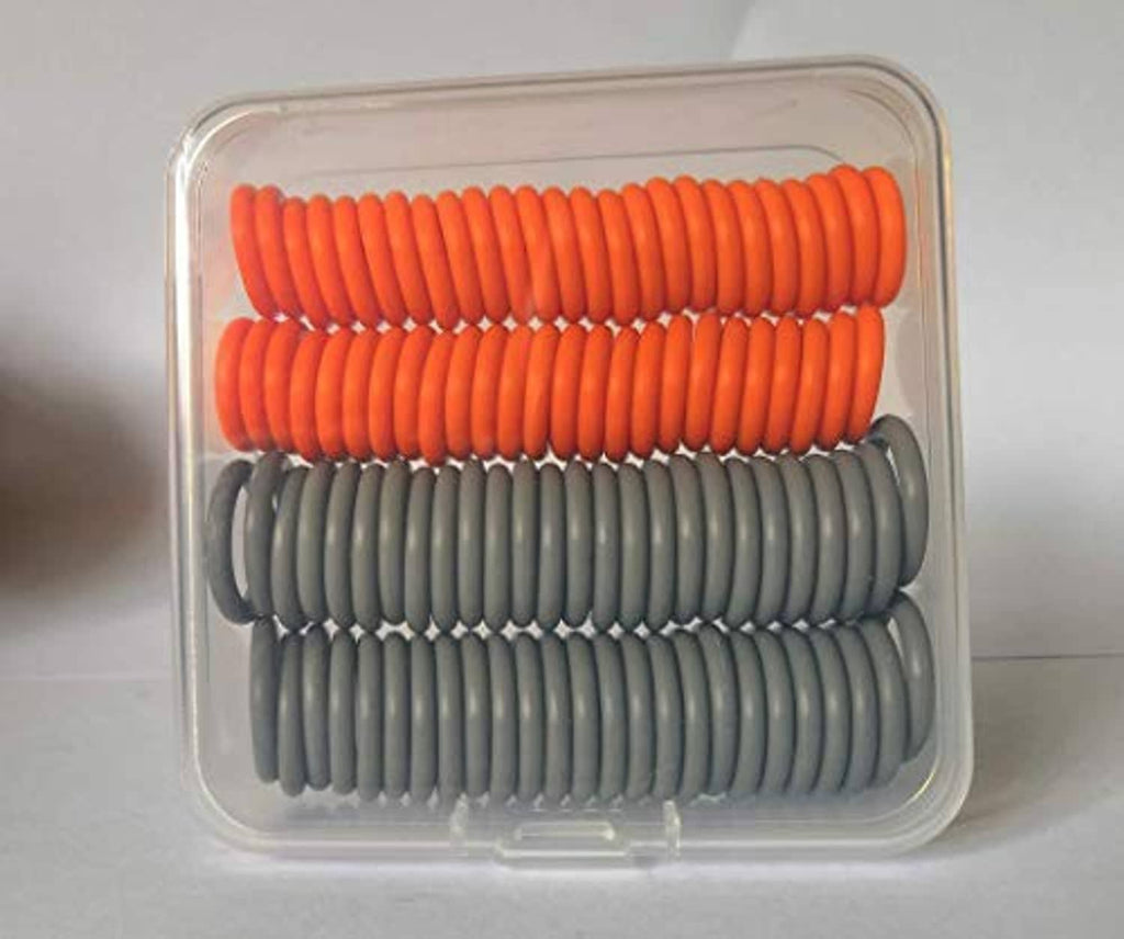 Pressure washer O-ring seal kit with orange and gray rings in a clear plastic box.