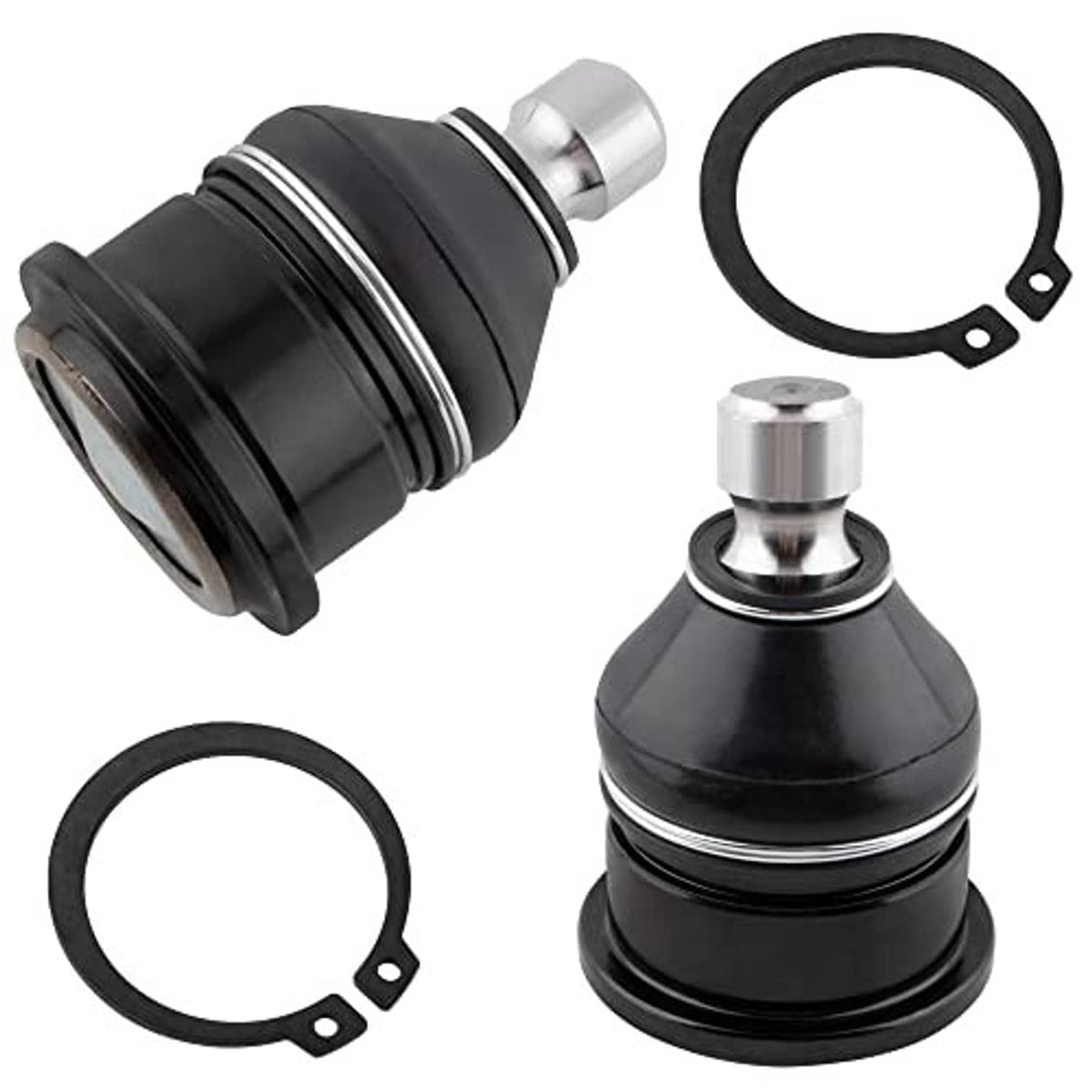 2 front upper ball joint assemblies with black rubber boots, metal studs, and seals