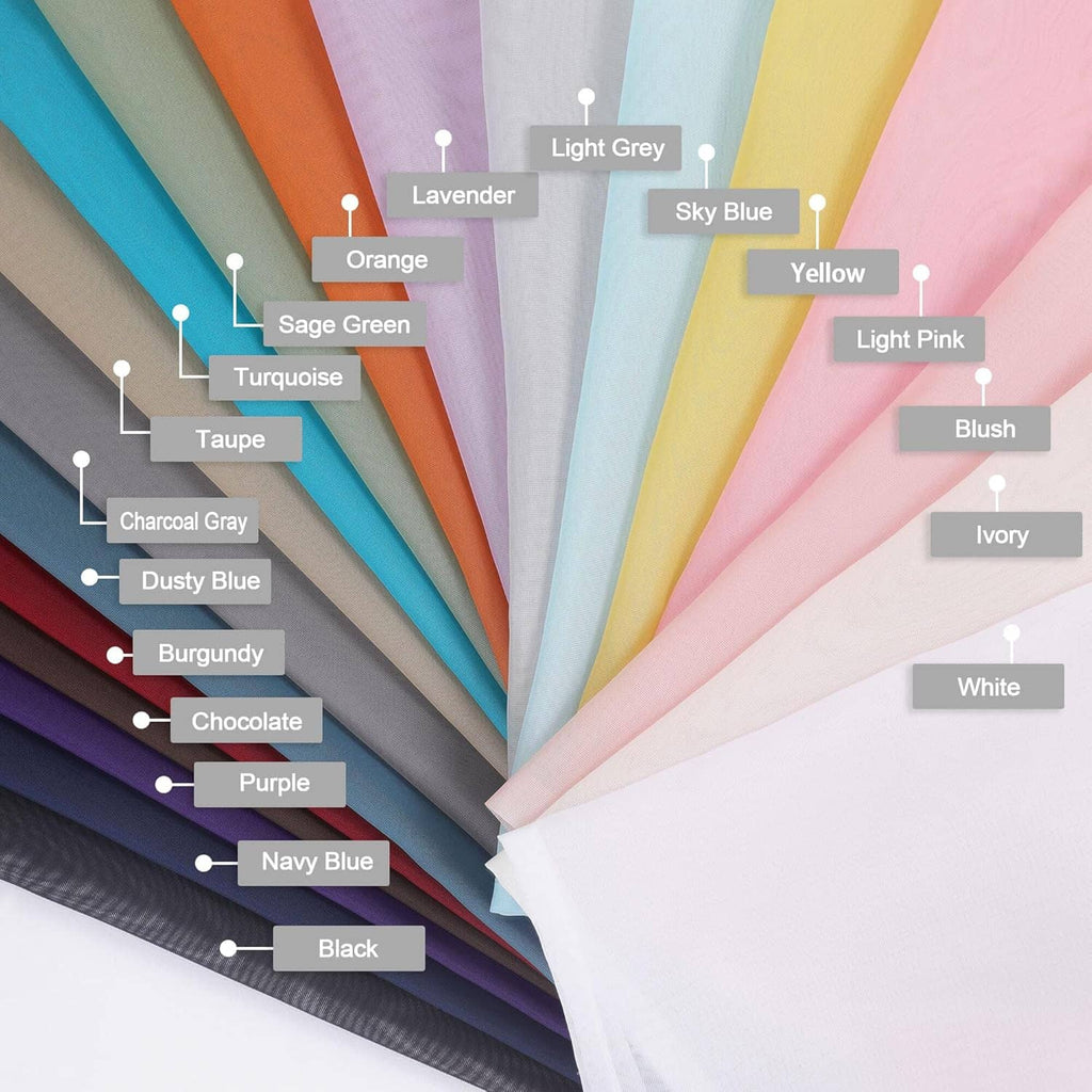 Sheer curtain color options fan with multiple pastel and neutral shades