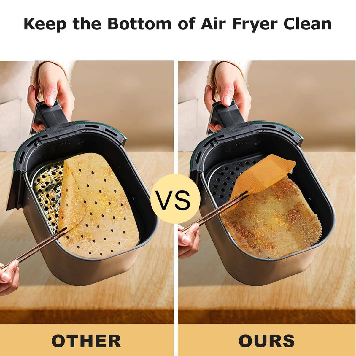 Rectangular air fryer liner protecting the basket bottom, helping prevent sticking and mess