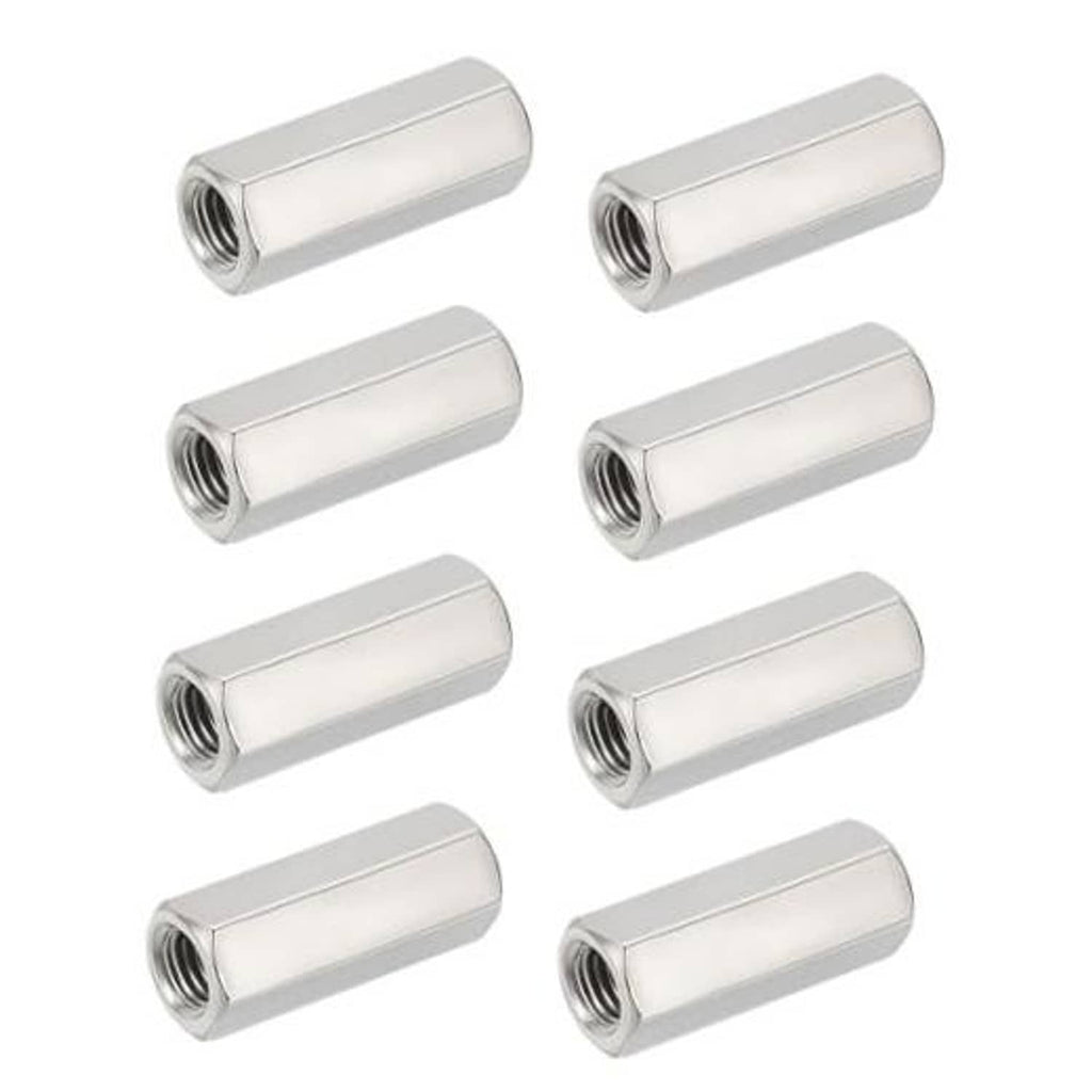 Hex coupling nuts, silver metal, with internal threads; M12 x 1.25 size