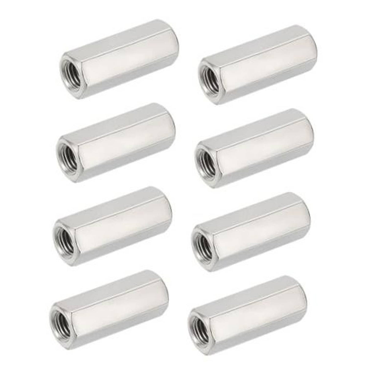 Hex coupling nuts, silver metal, with internal threads; M12 x 1.25 size