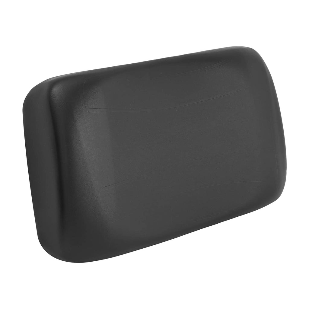 Black golf cart seat back cushion, angled view showing curved outer corners