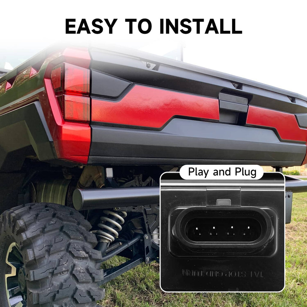 Red LED rear tail light installation view with wiring connector and plug port