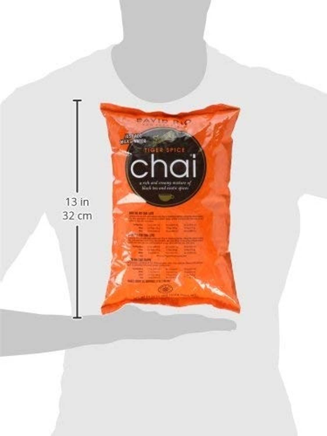 Orange chai pouch on a model, front view with height measurement on the side