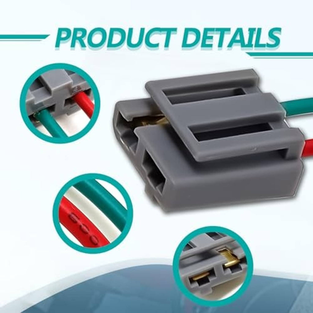 Gray multi-pin connector with red and green wire leads, close-up view