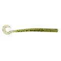 Soft curly-tail fishing worm lure, glitter-speckled body in chartreuse tones