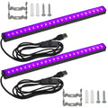 UV blacklight strip light bar set with black housing, purple LEDs, mounting clips and screws