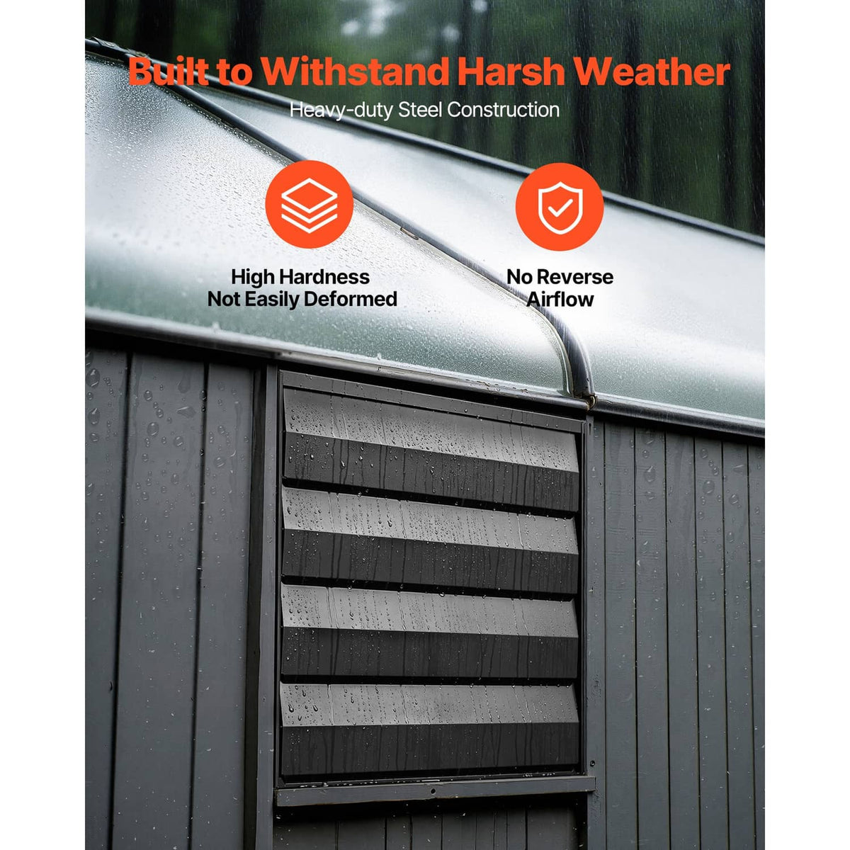 Wall-mounted exhaust fan with sturdy steel frame and weather-resistant black grille