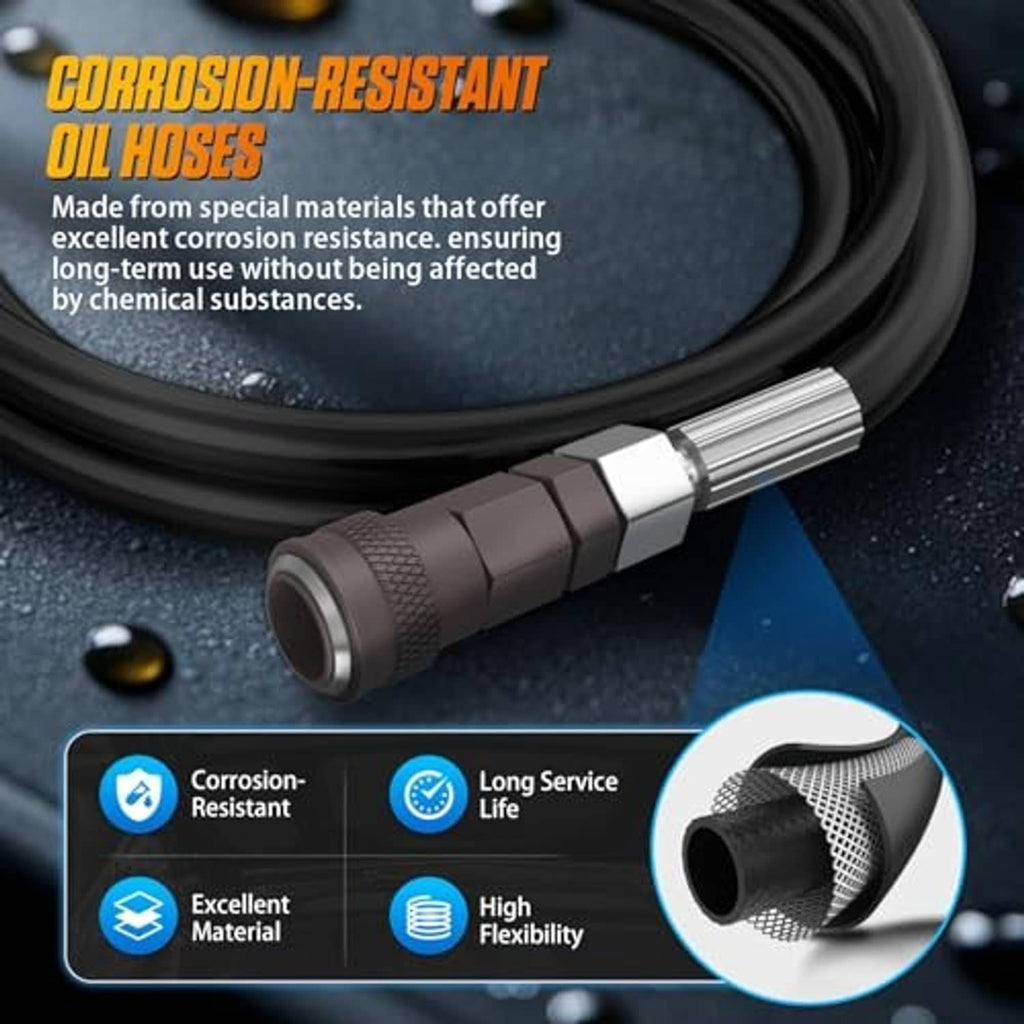 Corrosion-resistant oil hose with metal connector end and flexible braided section