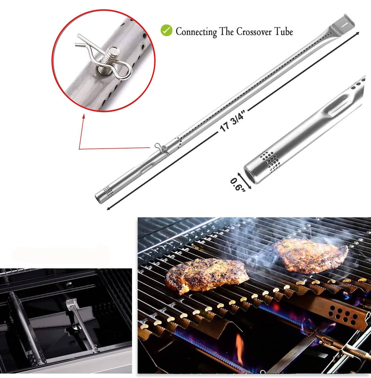 17 3/4 in crossover tube with connecting hardware for 2-burner grills