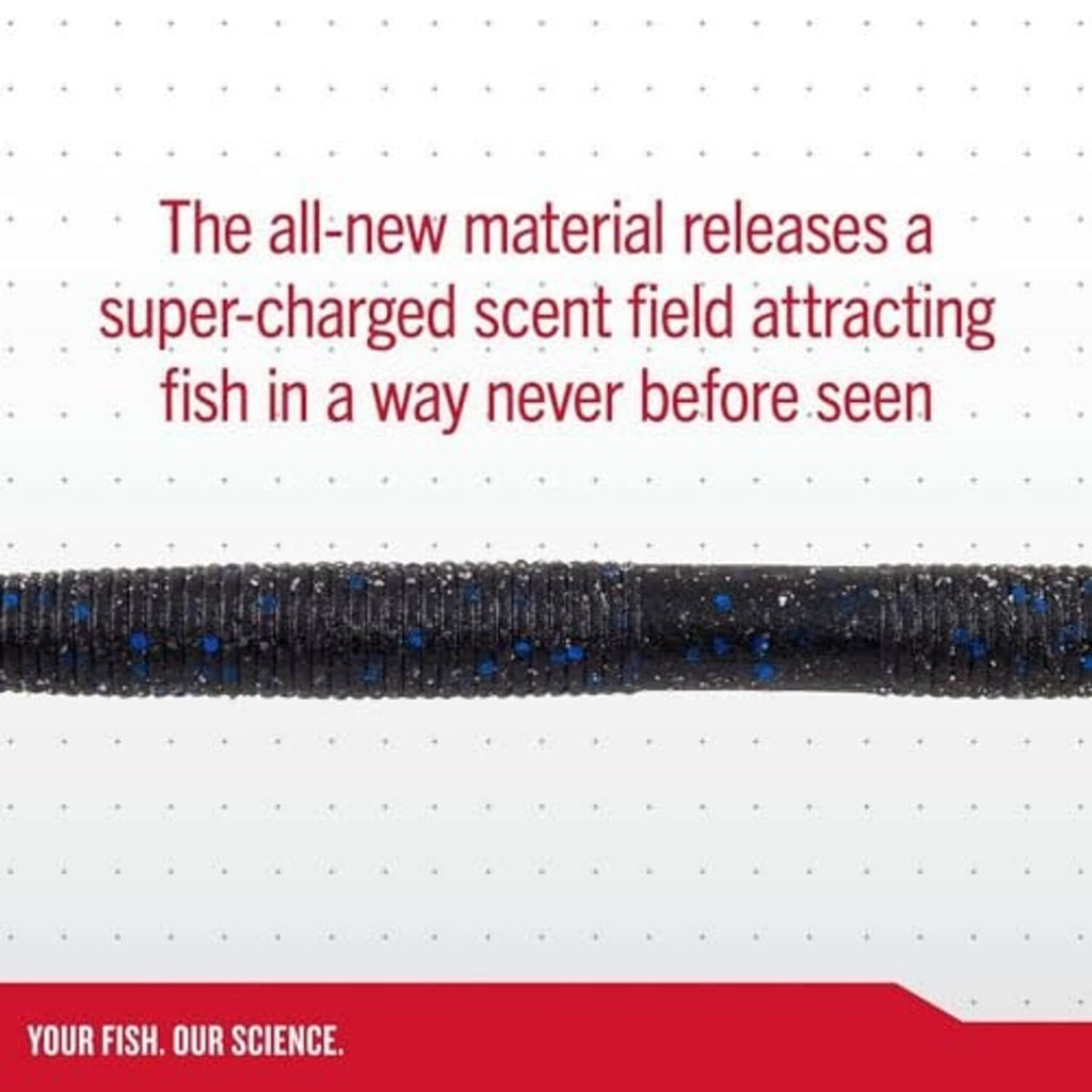 Ribbed black stick worm with blue flecks in close side view