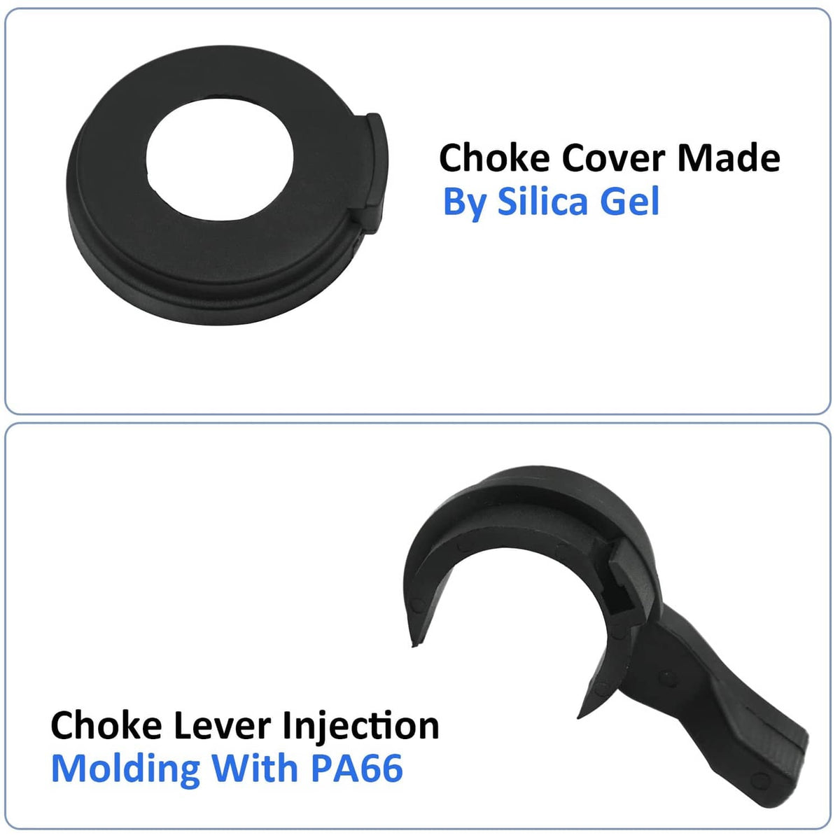 Black choke cover and choke lever, molded plastic components