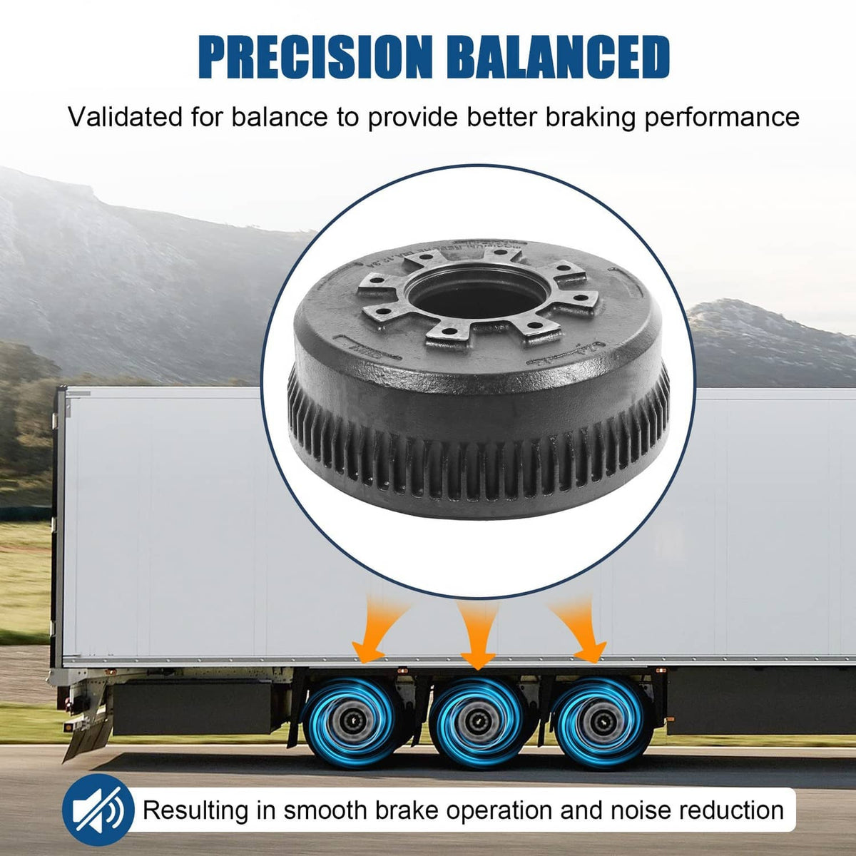 Vented trailer brake drum centered in a circular inset