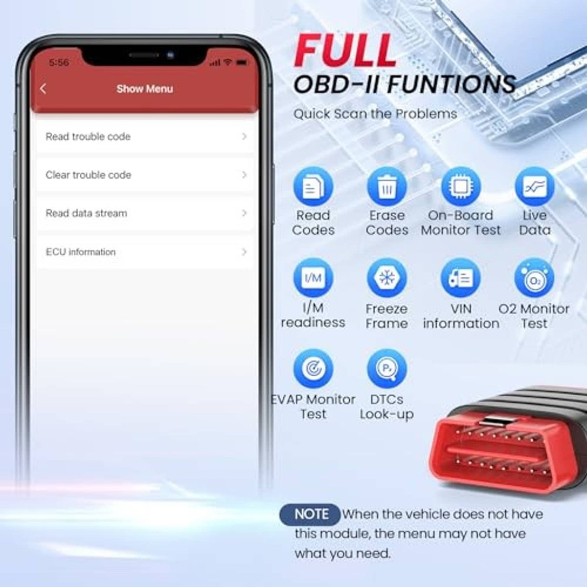 Thinkdiag Mini Bluetooth OBD2 scanner with full OBD-II functions on phone display