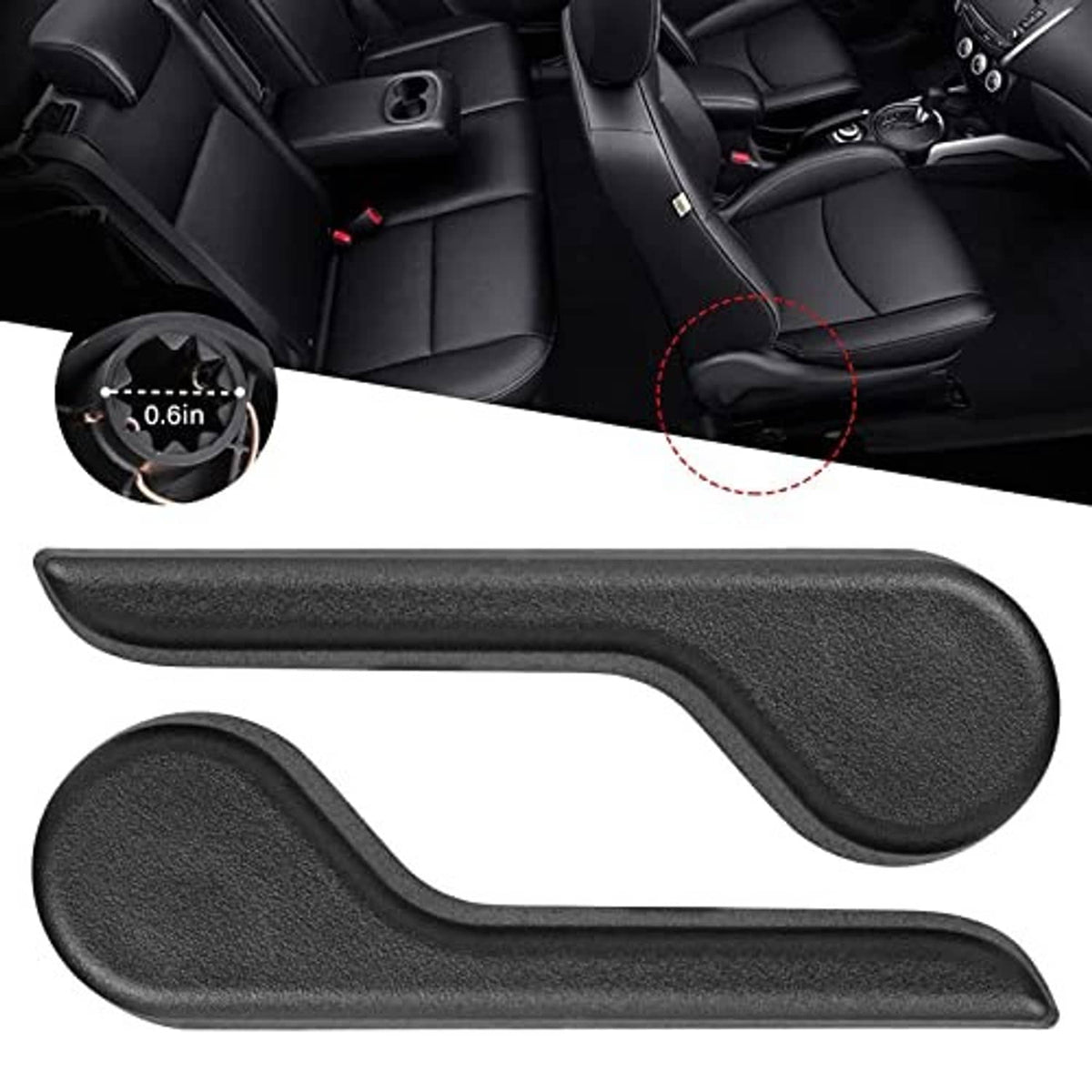 Black seat recliner handle lever with mounting side profile detail