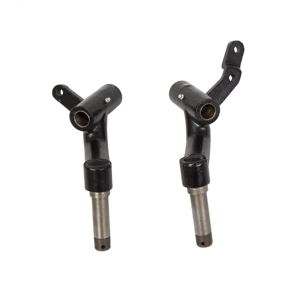 Pair of black drop spindle assemblies with mounting tabs and threaded shafts