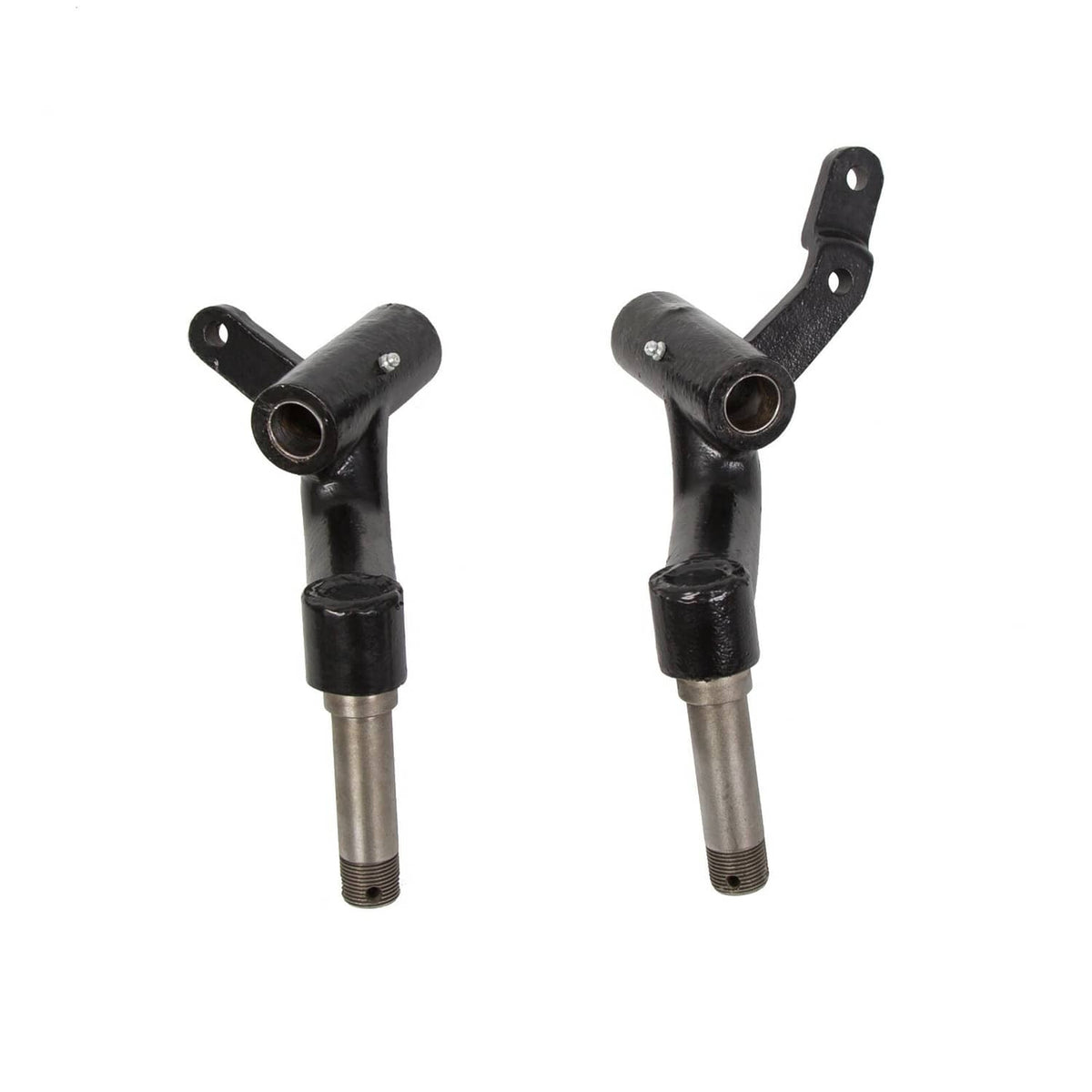 Pair of black drop spindle assemblies with mounting tabs and threaded shafts
