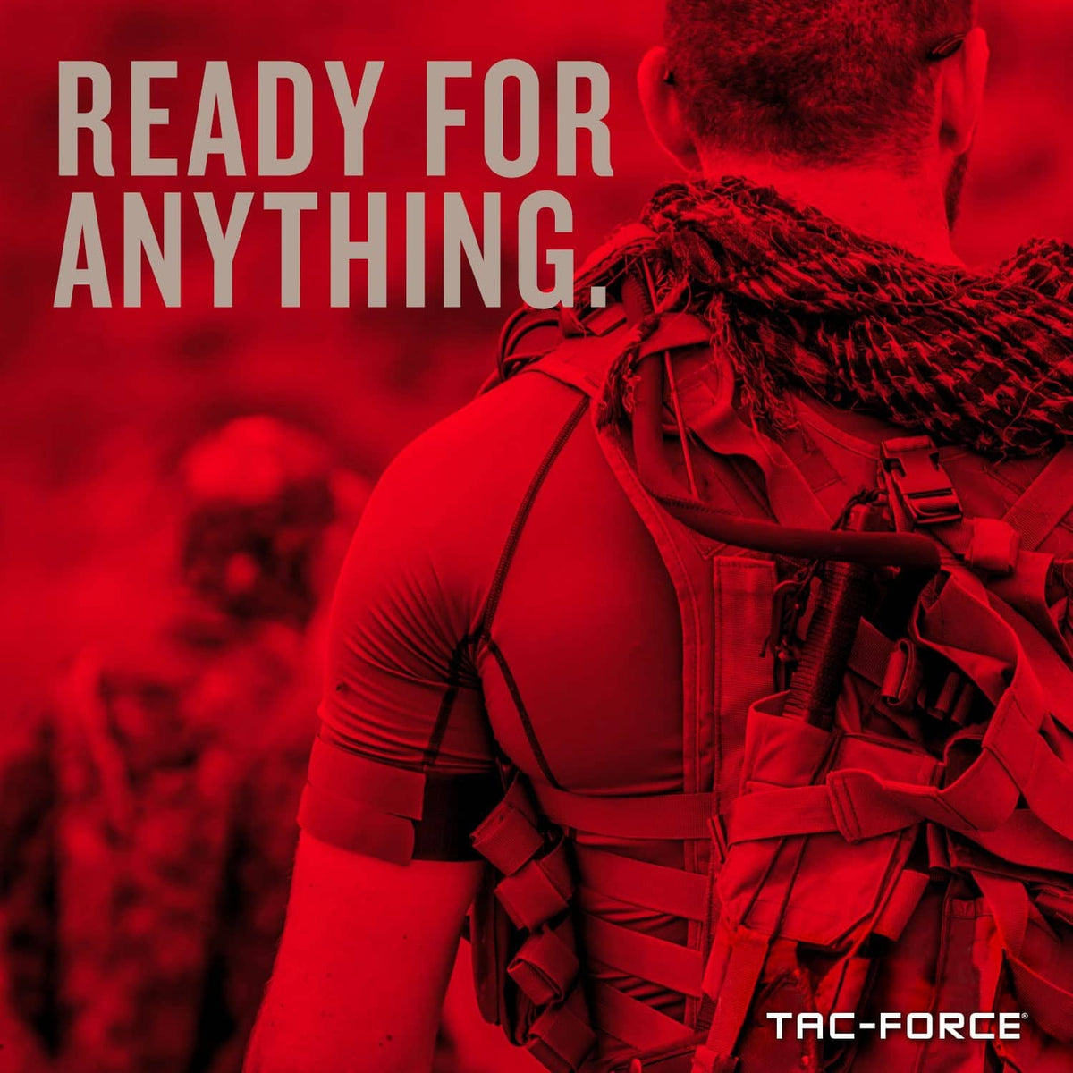 Tac-Force promotional scene with red tactical gear; knife not visible