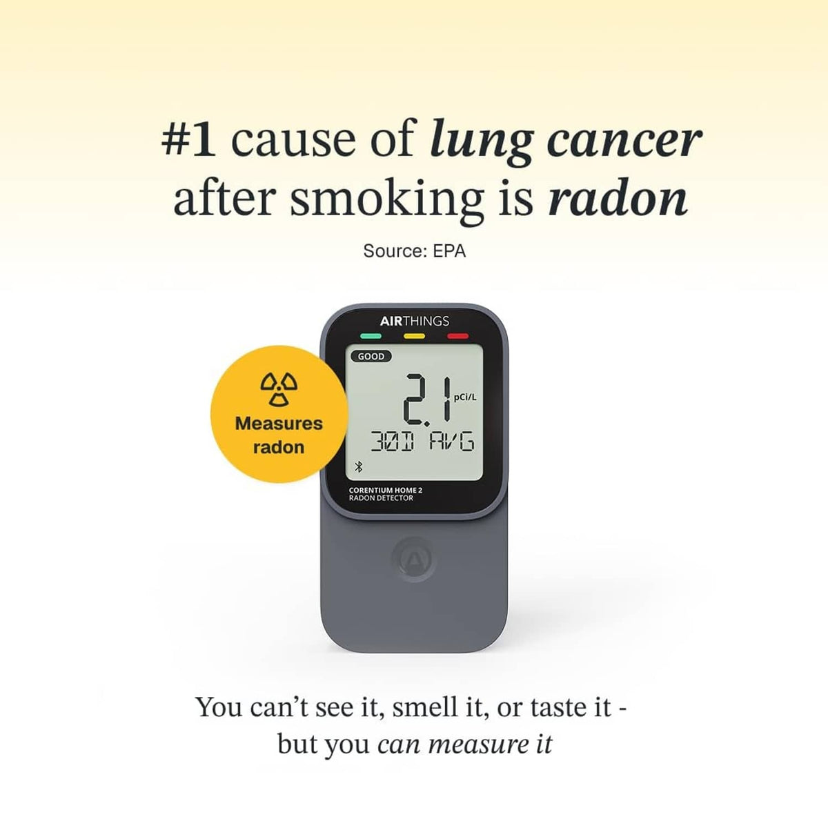 Compact dark-gray digital radon detector with LCD display