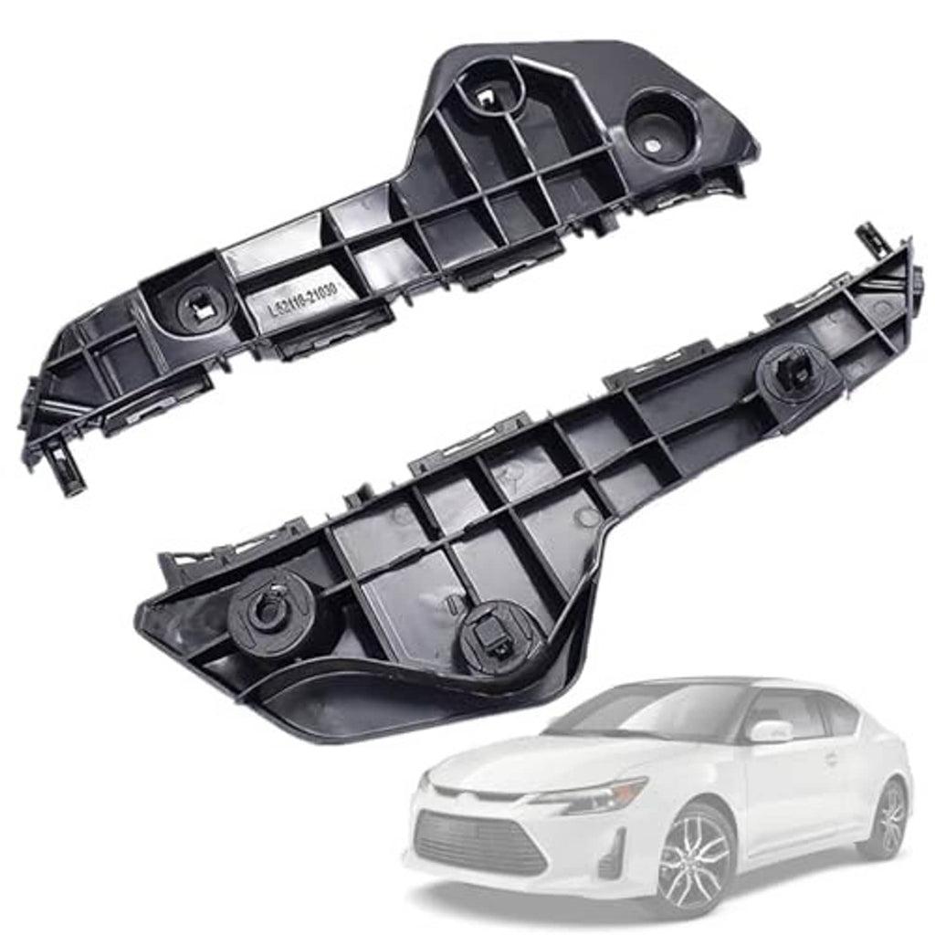 Pair of black front bumper bracket mounts with circular inserts and side tabs