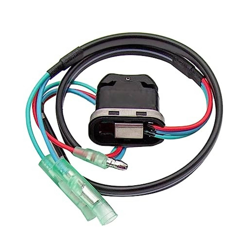 Inline tilt trim switch wiring with black housing and translucent green connectors