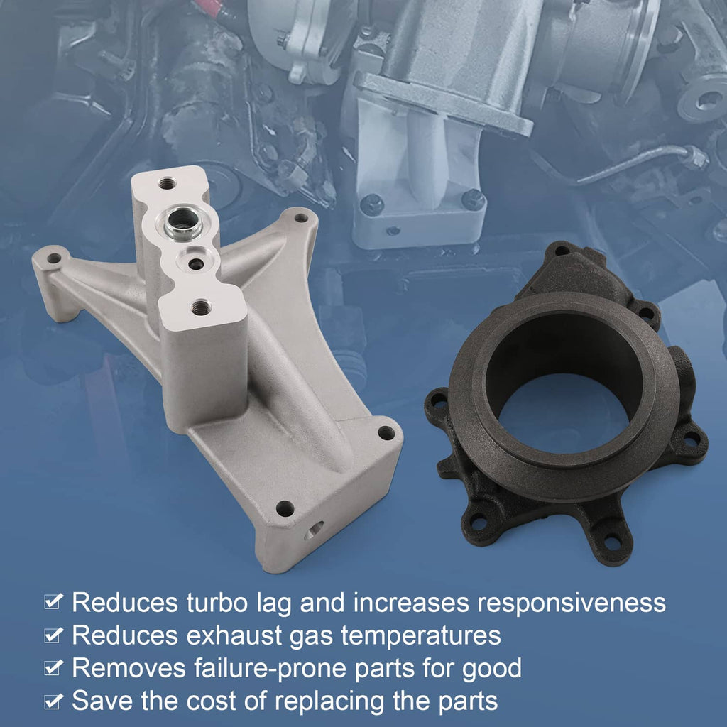 Turbo pedestal and exhaust outlet housing set, silver aluminum part and black cast housing