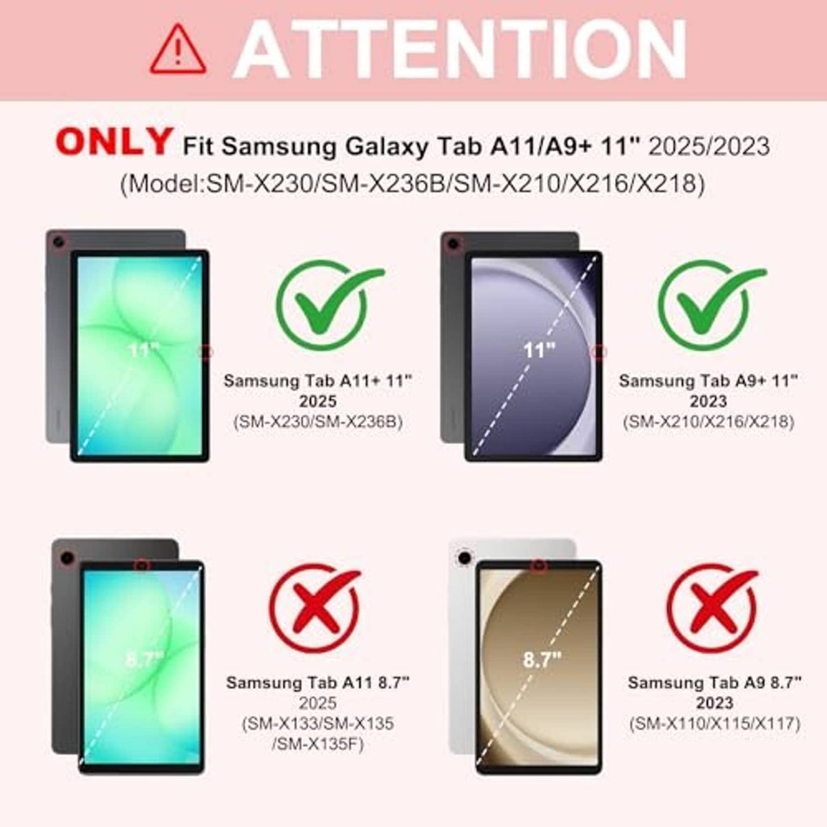 Pink tablet case compatibility for Samsung Galaxy Tab A11+/A9+ 11-inch models