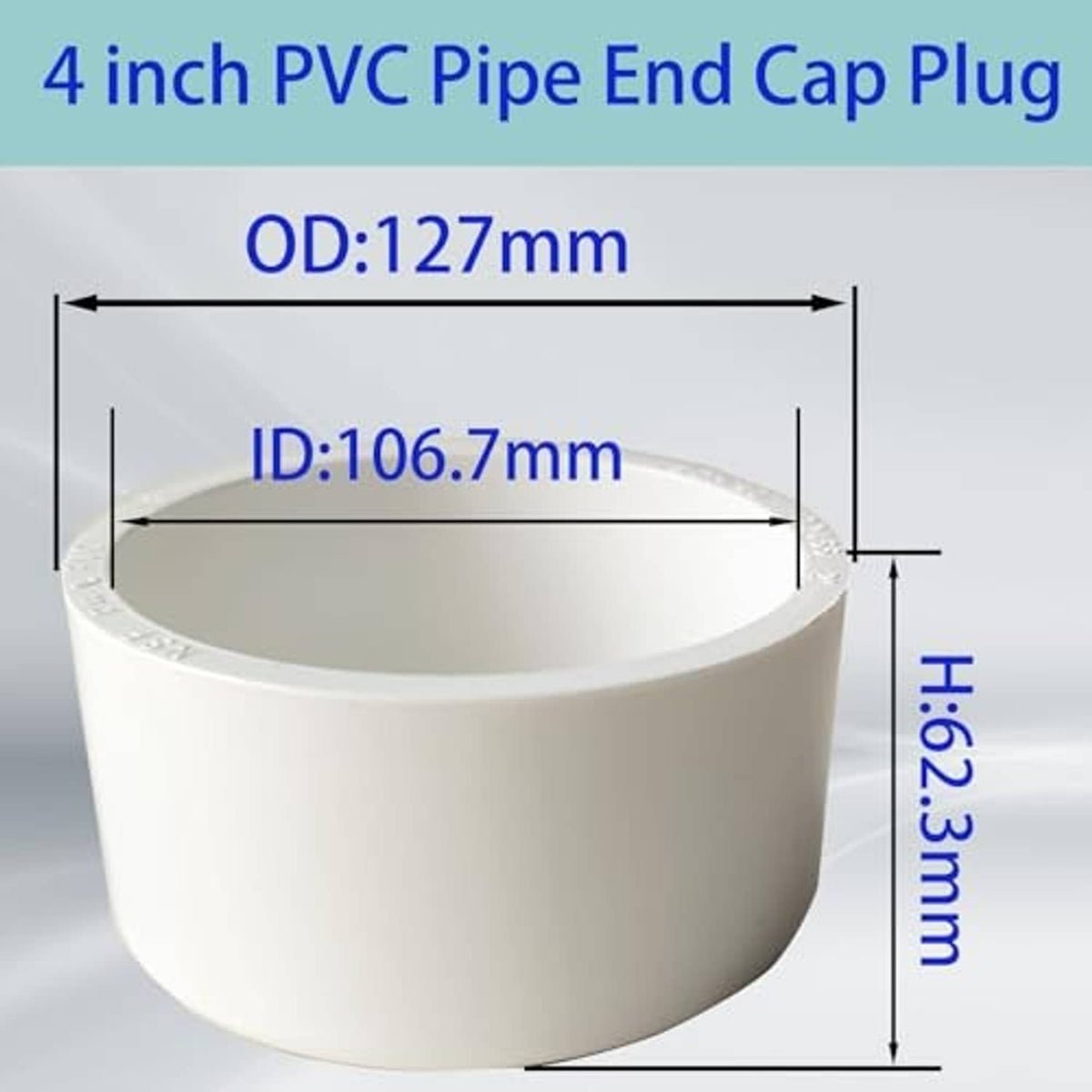 White 4 in PVC pipe end cap plug, OD 127mm, ID 106.7mm