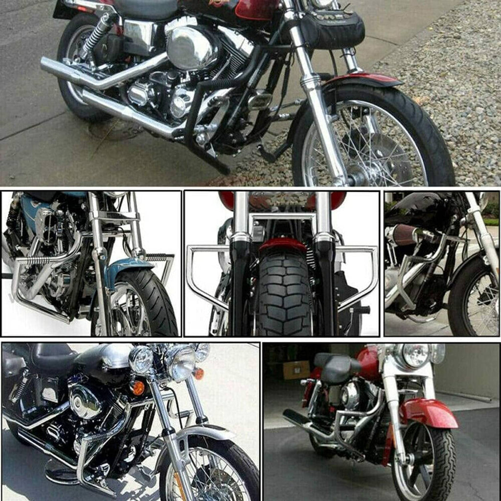 Motorcycle engine guard crash bar with chrome finish, front frame protection tubes