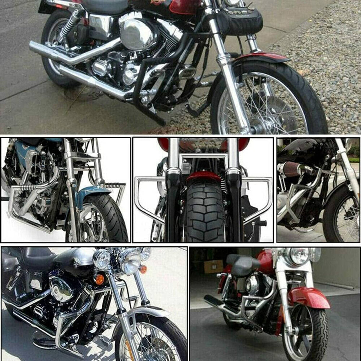 Motorcycle engine guard crash bar with chrome finish, front frame protection tubes