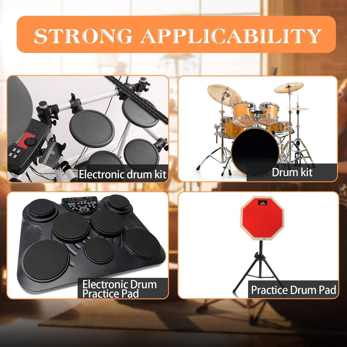 Electronic drum kit pads and practice drum pad accessories set