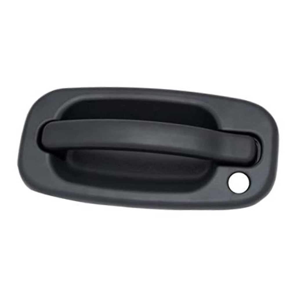Textured black exterior door handle with circular key hole