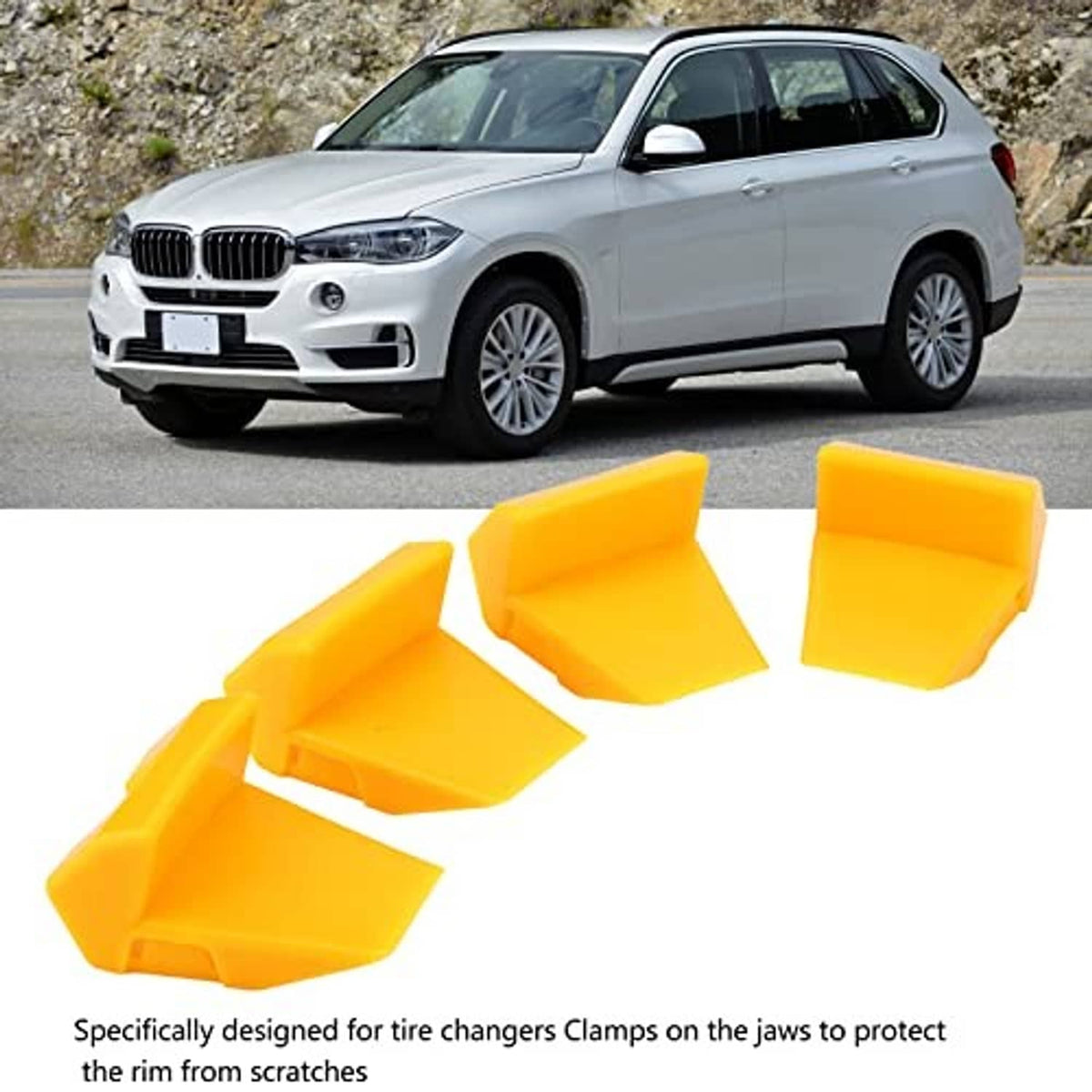 Yellow molded jaw clamp protector inserts, set of 4 for tire changer clamps.