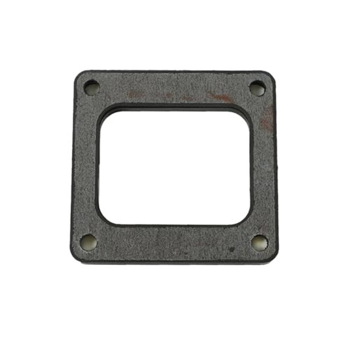 Rectangular gasket plate with mounting holes, textured dark finish