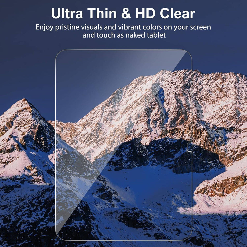 Ultra-thin HD clear tempered glass screen protector on iPad display, transparent viewing
