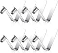 Eight stainless steel U-shaped spring snap tent pole clips arranged in rows