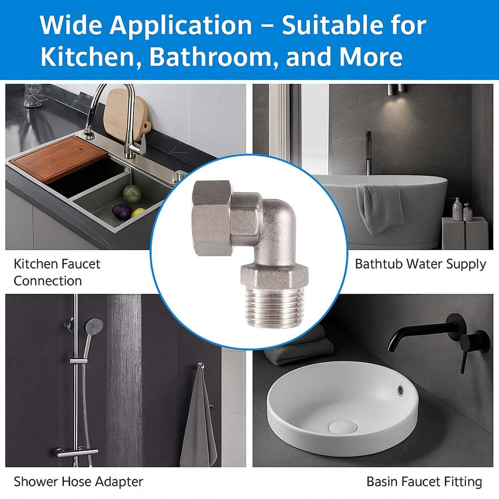 Chrome-finish elbow adapter for bathtub water supply with male threaded outlet