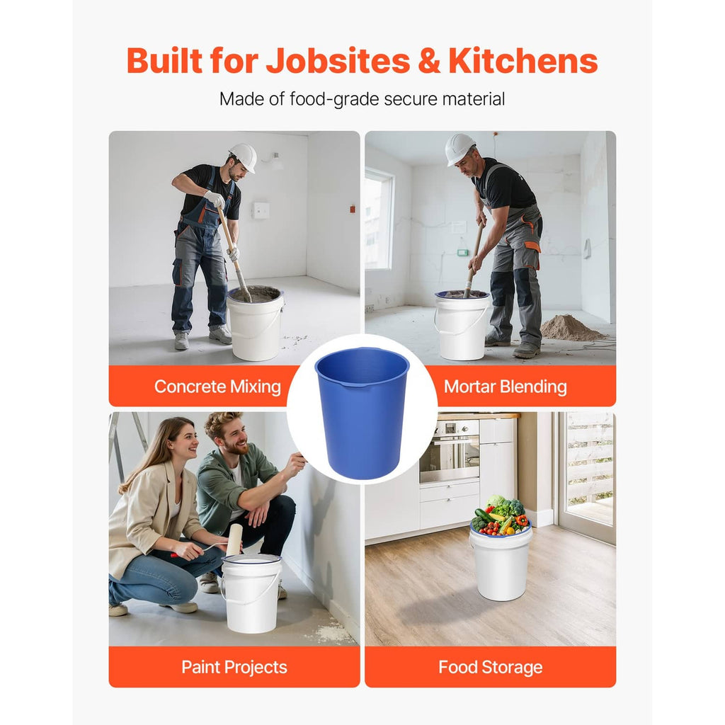 Blue silicone mixing liner for jobsites, shown in white bucket for mortar and paint