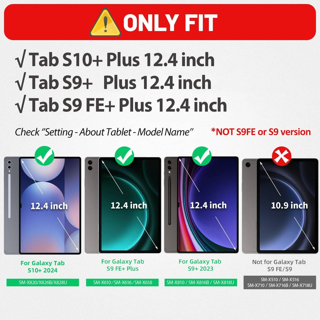 Tablet size compatibility chart for rugged case, includes 12.4 inch models