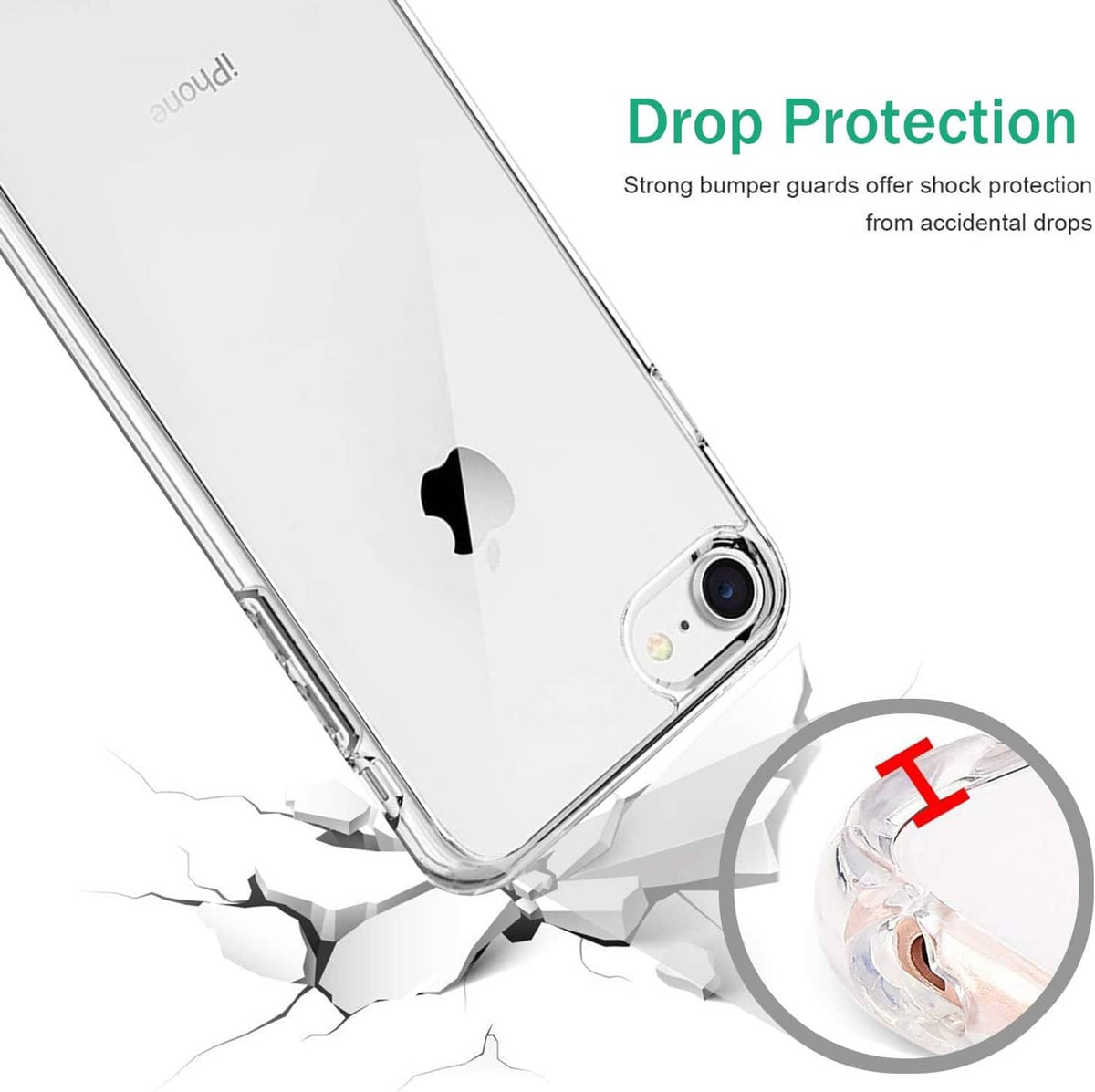 Clear TPU phone case with shock-absorbing corners for drop protection