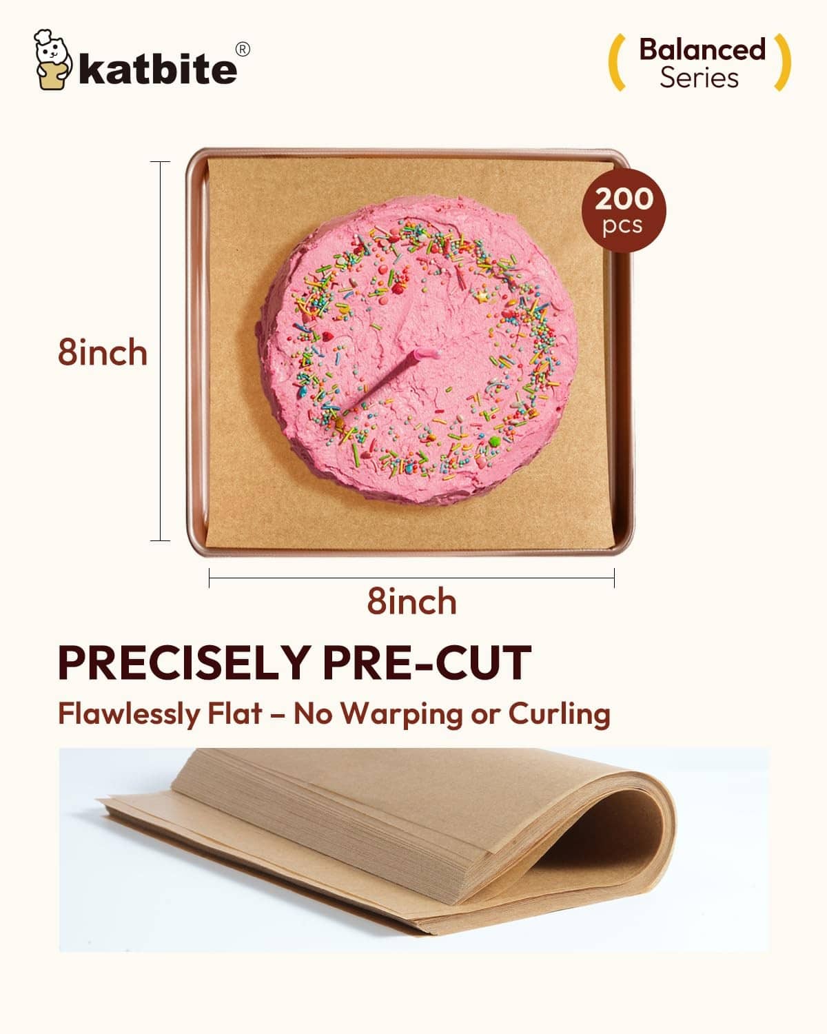 Unbleached parchment sheet on a frosted cake, 8x8 inch size