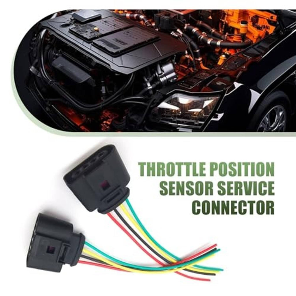 Two black throttle position sensor service connectors with multicolor wire harness