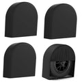 Set of 4 black RV tire covers with arched design and fitted sidewalls