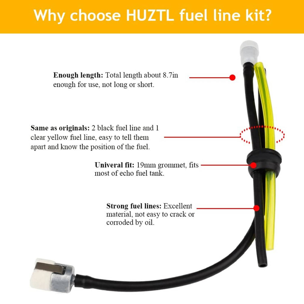 Fuel line kit with black hose and yellow fuel line plus connectors