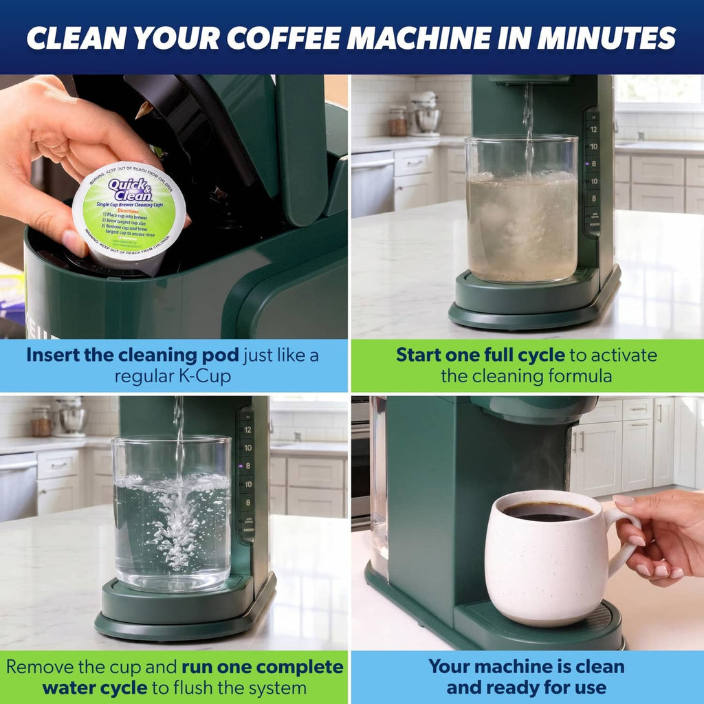 K-Cup coffee machine cleaning pod being inserted into a brewer